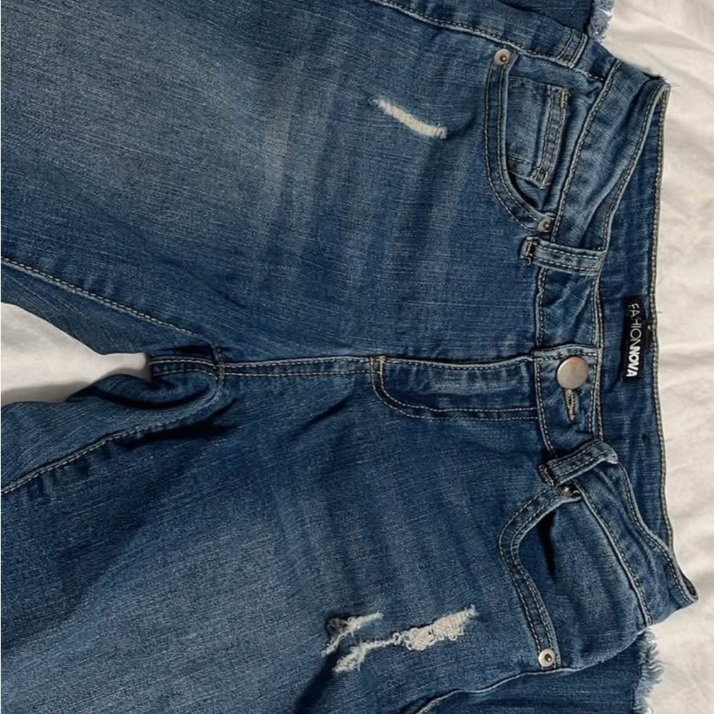 Fashion Nova Distressed Blue Skinny Jeans